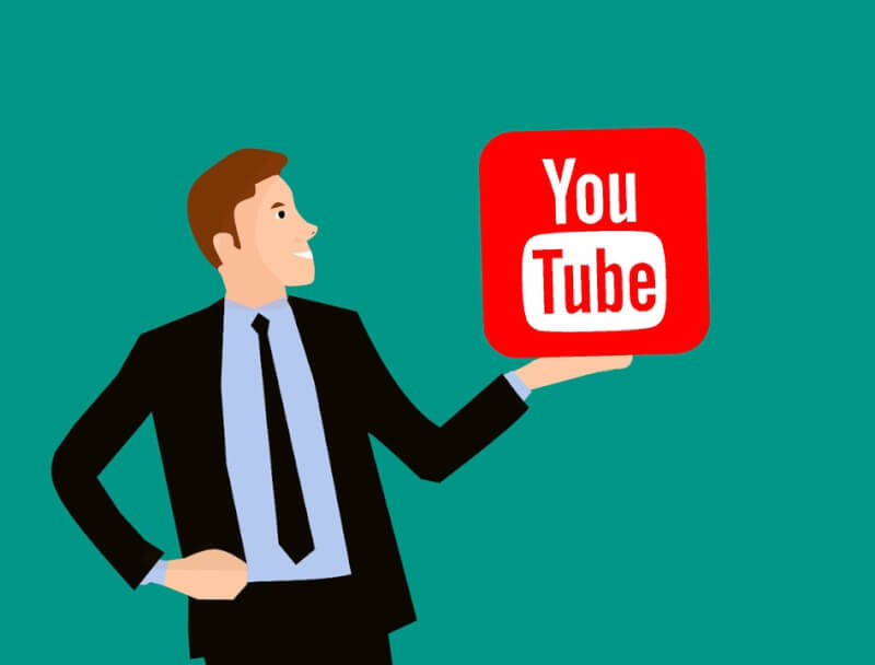 man holding yt logo